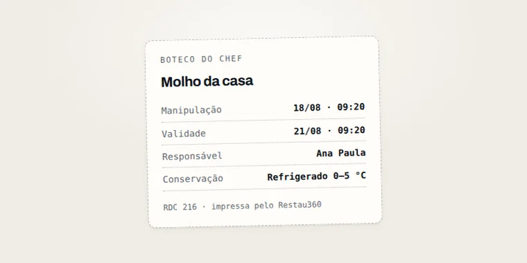 Etiqueta de validade impressa pelo sistema